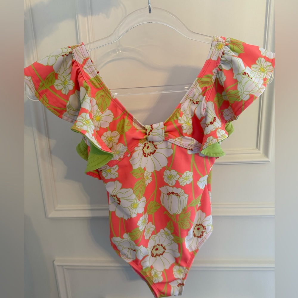 Janie & Jack Bright Coral and Lime Green swimsuit